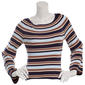 Juniors Pink Rose Stripe Bell Sleeve Wide Neck Pullover Sweater - image 1