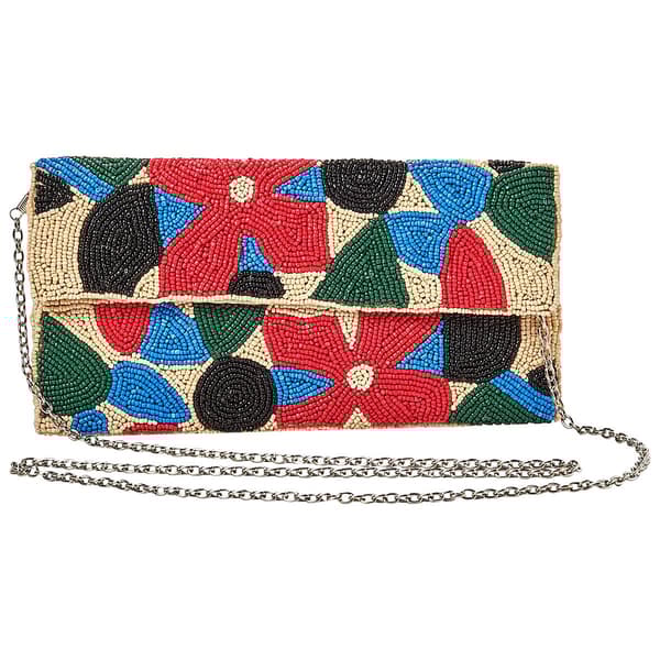 Sol & Mer Geometric Floral Beaded Flap Clutch