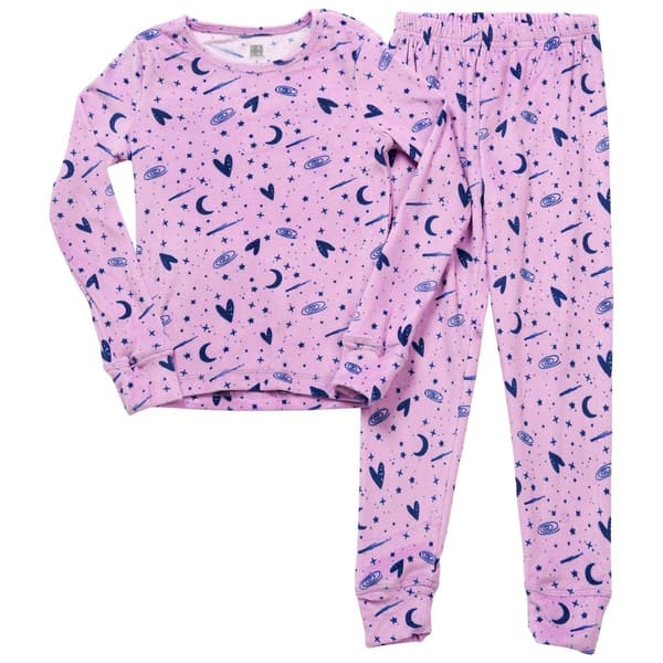 Girls LA LA Moon & Stars Velour Snug Fit Pajamas - image 