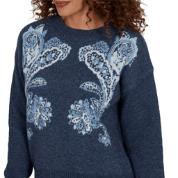 Womens Skye’s the Limit Icy Blue Sparkle Paisley Sweater