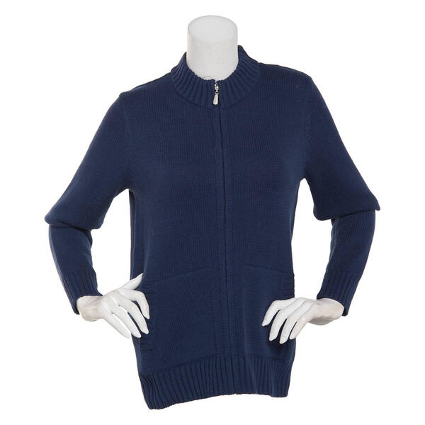 Petite Hasting & Smith Zip Front Sweater w/ Two Pockets - image 