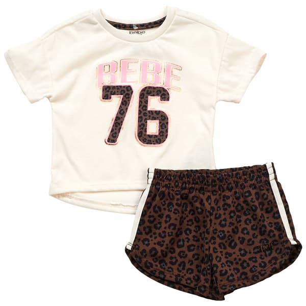 Toddler Girl Bebe 2pc. 76 Tee & Leopard Shorts Set - image 
