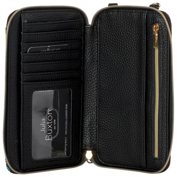 Womens Buxton Everywhere Sequin Flower Crossbody Wallet