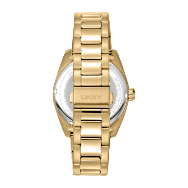 Mens DKNY Date Fluted Bezel Gold Black Dial Watch - DK1G133M0045