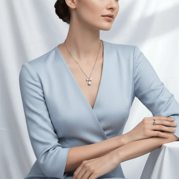 Saffron 0.5ctw. Moissanite Diamond Bow & Round Drop Necklace