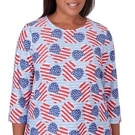 Petites Alfred Dunner All American Flag Hearts Top