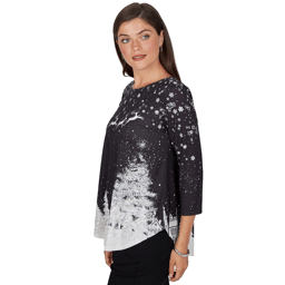 Womens Ruby Rd. Happy Holidays Santa''s Sleigh Scenic Tee