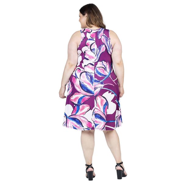 Plus Size 24/7 Comfort Apparel Large Floral A-Line Dress