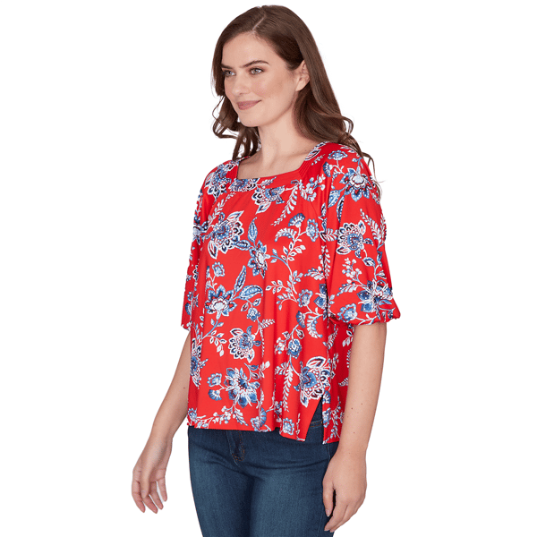 Petite Ruby Rd. French Riviera Square Neck Floral Blouse