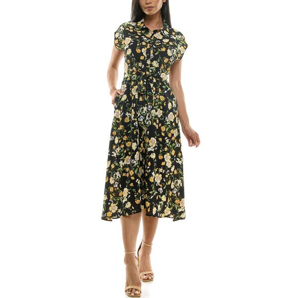 Womens Nina Leonard Short Sleeve Floral Wave Shirtdress - image 