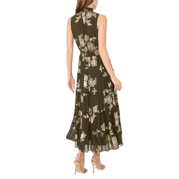 Womens MSK Sleeveless Mock Neck Foil Floral Tiered Maxi Dress