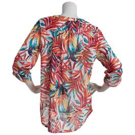 Womens Notations 3/4 Sleeve Pleat Tropical Henley Blouse
