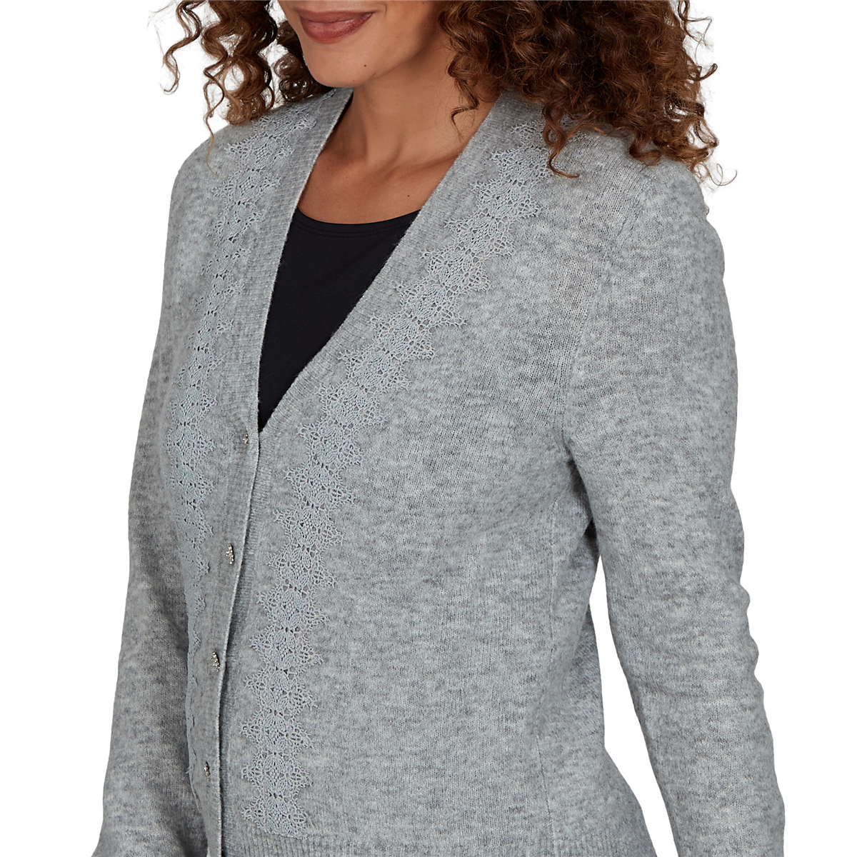 Petite Emaline Lavender Revelry V-Neck Lace Detail Cardigan