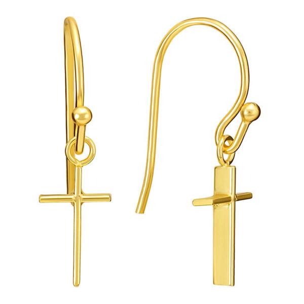Athra 14kt. Gold Over Silver Cross Drop Earrings - image 