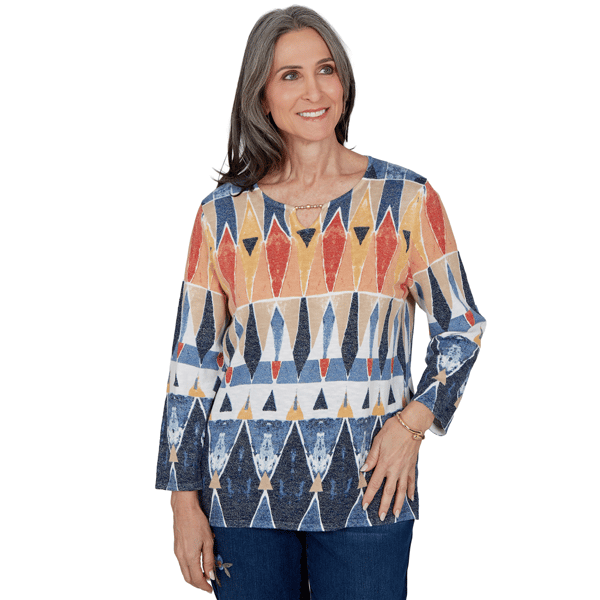 Womens Alfred Dunner Tuscany Diamond Geometric Blouse