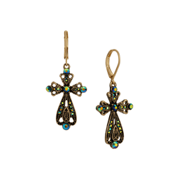 1928 Crystal AB & Blue Stone Cross Earrings