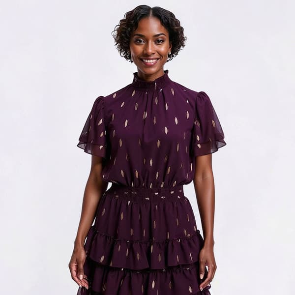 Womens MSK Flutter Sleeve Smock Neck Dot Tiered Fit & Flare Dress