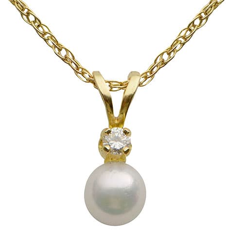 14K Gold 5-5.5mm Akoya Pearl & Diamond Accent Pendant - image 