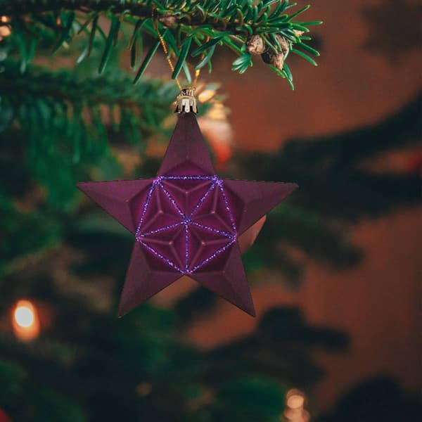 DAK 12ct. Purple Shatterproof 2-Finish Star Christmas Ornaments