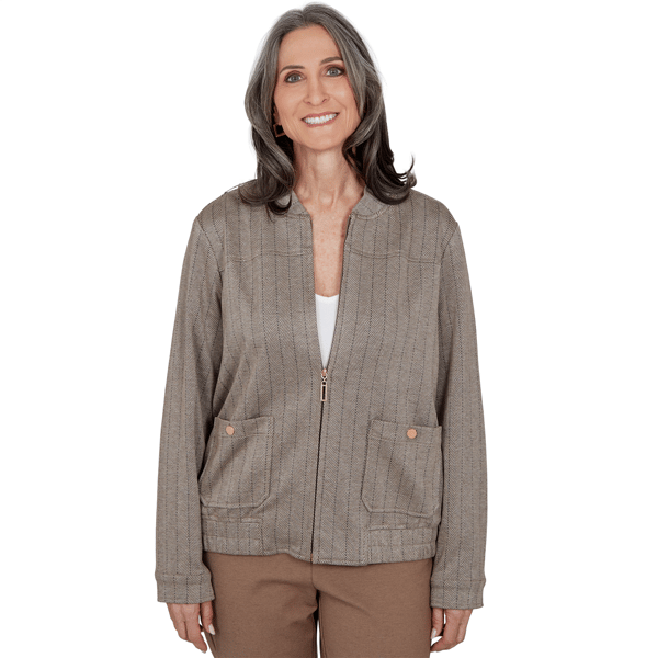 Petite Alfred Dunner Regent Street Herringbone Bomber Jacket