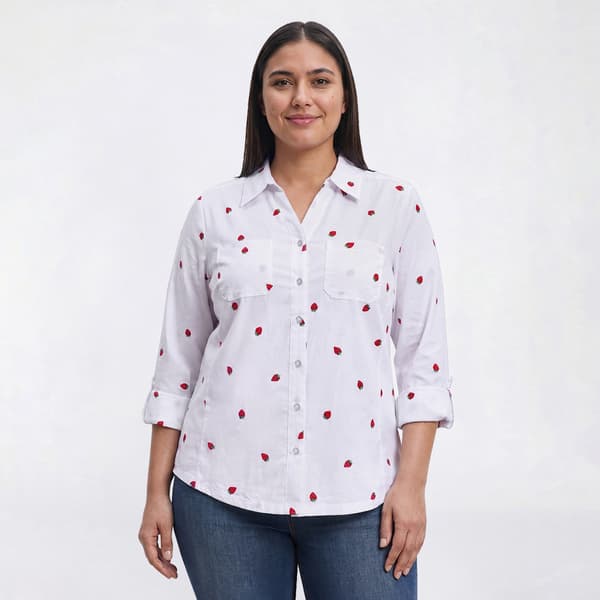 Plus Size Emily Daniels Strawberry Knit To Fit Casual Button Down - image 