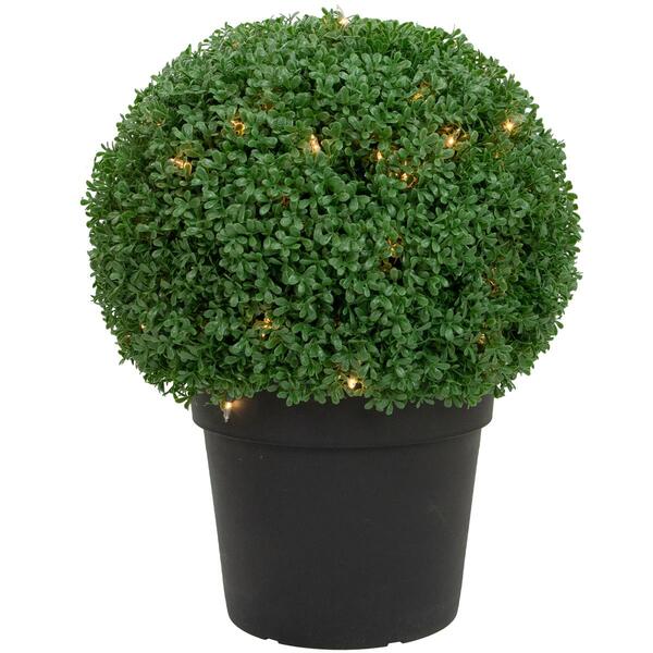 Northlight Seasonal 20in. Pre-Lit Artificial Boxwood Ball Topiary - image 