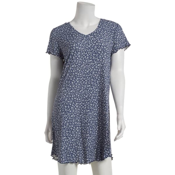 Womens Laura Ashley&#40;R&#41; Short Sleeve Fern Leaf V-Neck Nightshirt - image 