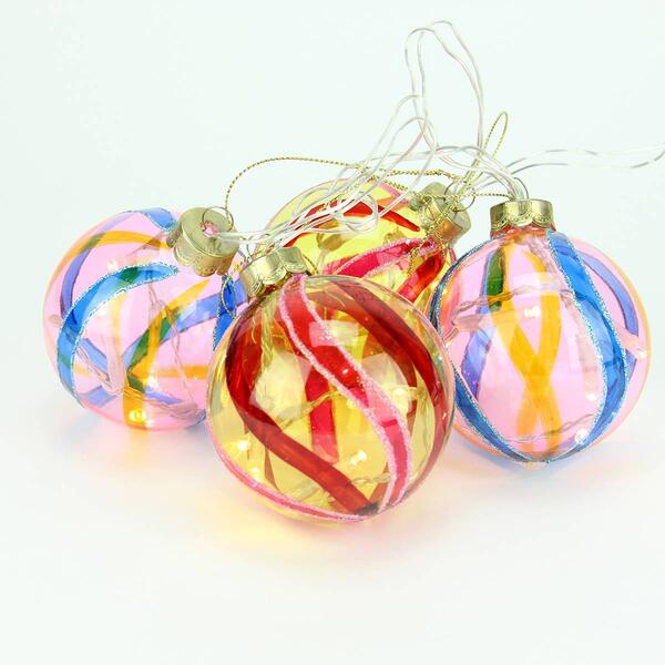 PENN Set of 4 LED Pink and Yellow Glass Ball Christmas Ornaments - image 