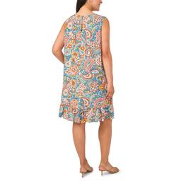 Plus Size MSK Sleeveless Floral Challis Ruffle Hem Shift Dress