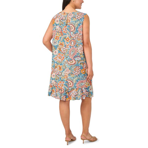 Plus Size MSK Sleeveless Floral Challis Ruffle Hem Shift Dress