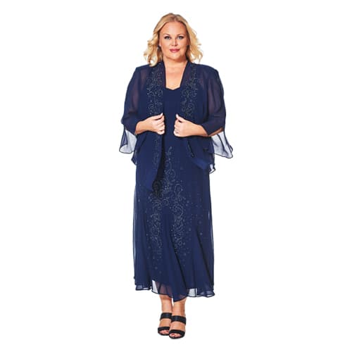 Plus Size R&M Richards Beaded Georgette Jacket Dress - image 