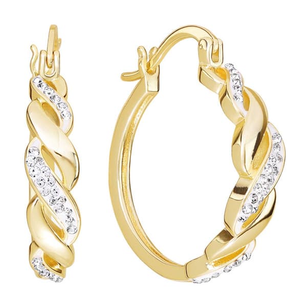 Athra 14kt. Gold Over Brass 28mm Crystal Hoop Earrings - image 