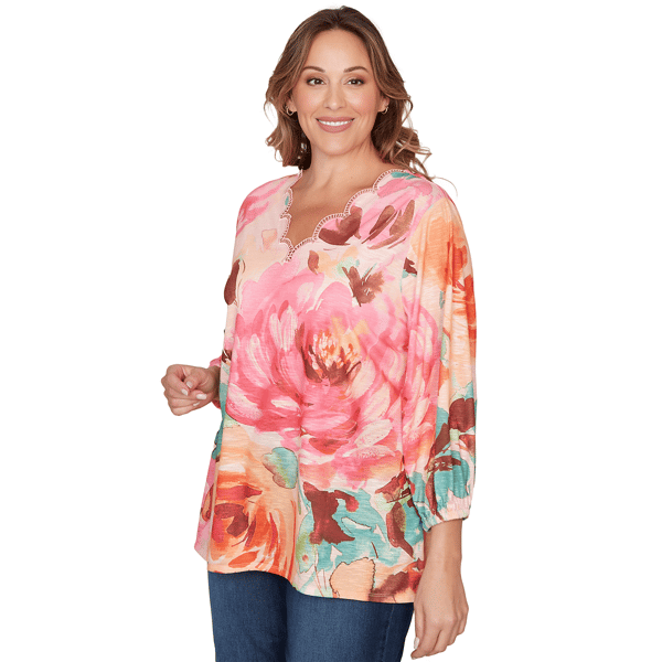 Plus Size Ruby Rd. Renaissance Romance Scallop Neck Floral Blouse