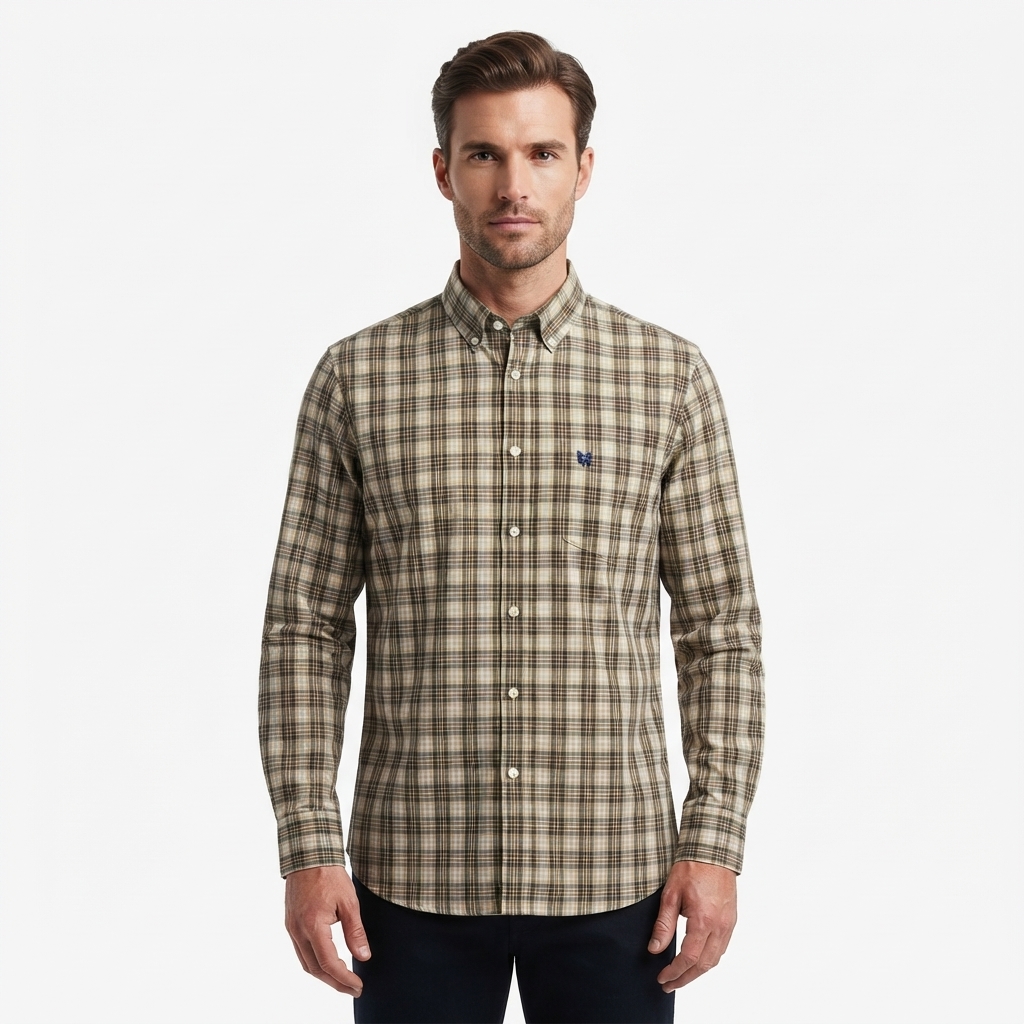 Mens Chaps Long Sleeve Stretch Plaid Button Down- Climbing Ivy