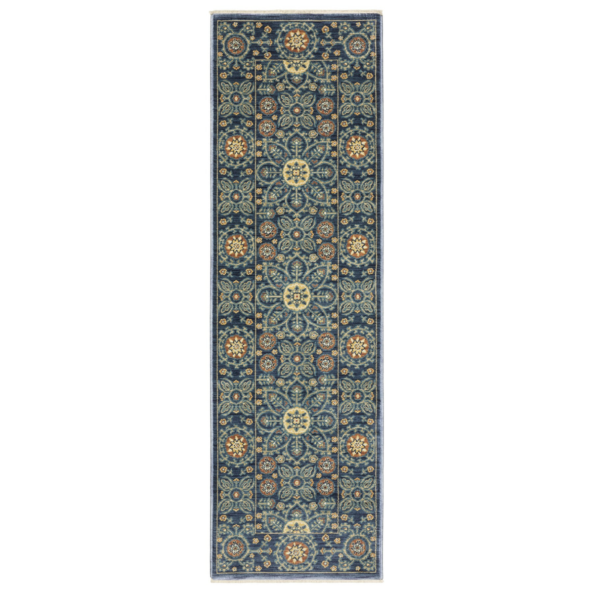 HomeRoots Stain Resistant Blue & Rust Medallion Runner