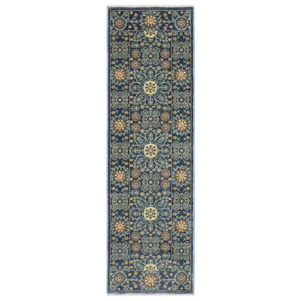 HomeRoots Stain Resistant Blue & Rust Medallion Runner - image 
