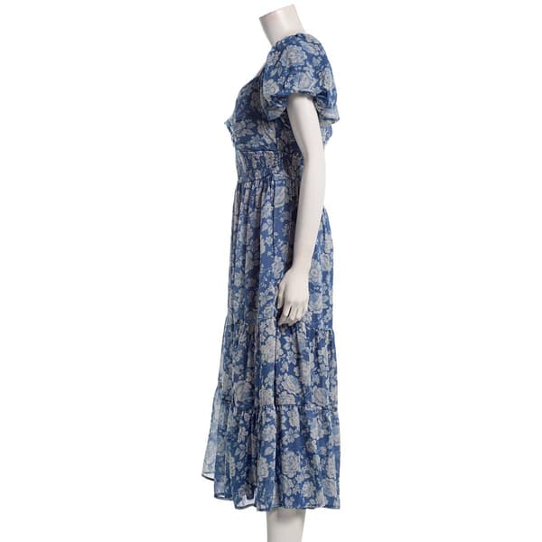 Juniors Trixxi Puff Sleeve Floral Chiffon Side Slit Midi Dress