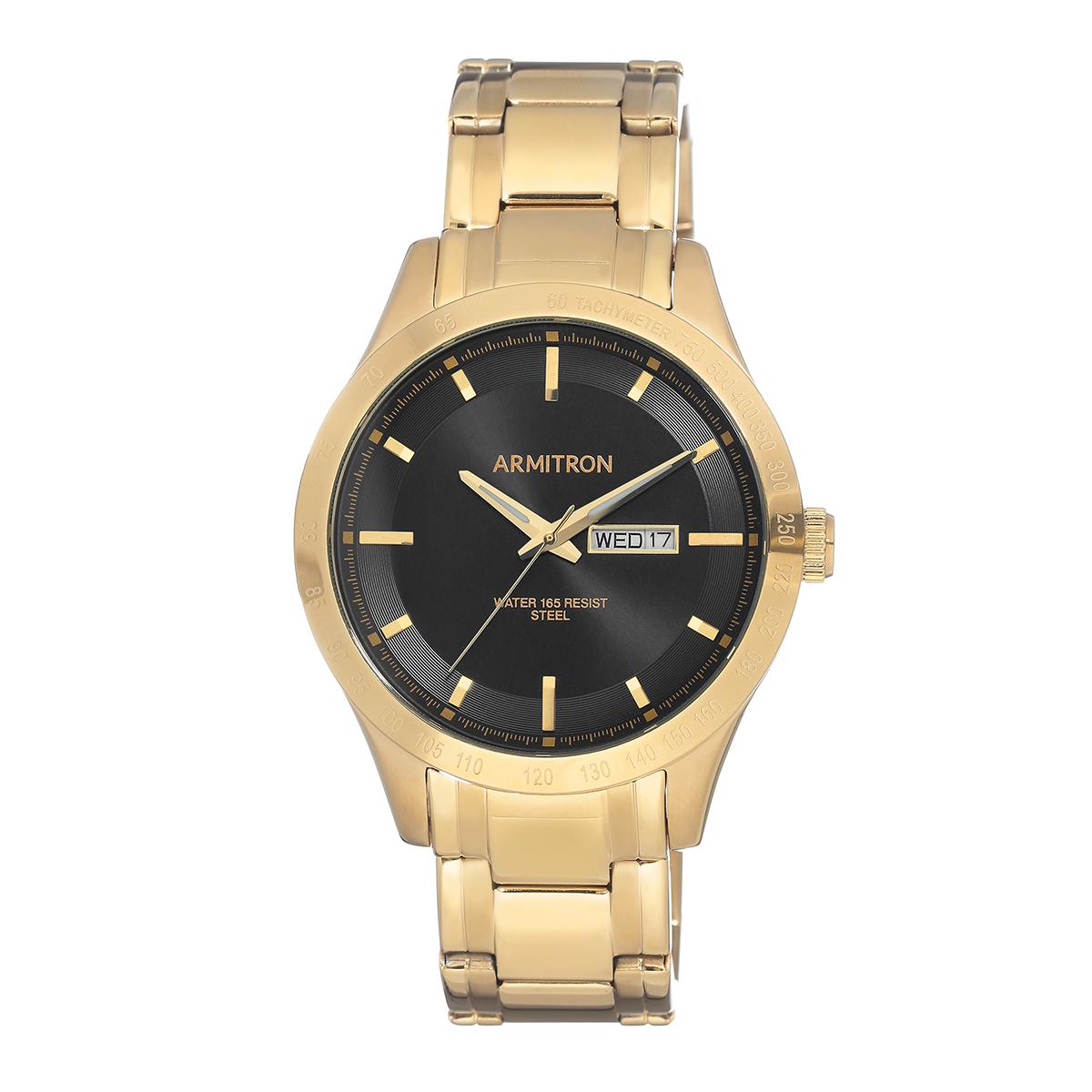 Mens Armitron Gold-Tone Black Sunray Dial Watch -...