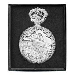 Mens Silver Alloy Engraved Train Pocket Watch - 37746