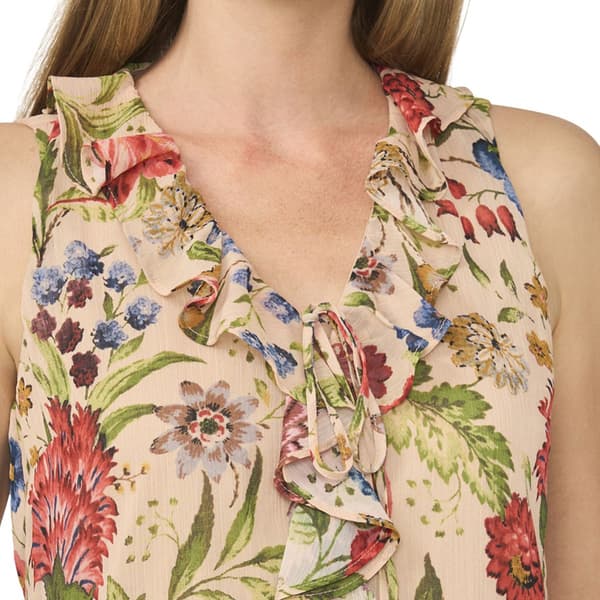 Womens Cece Sleeveless Ruffle Tie Front Floral Peplum Blouse