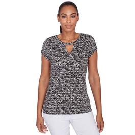 Womens Emaline Key Items Short Sleeve Geo Cut-Out Neck Top