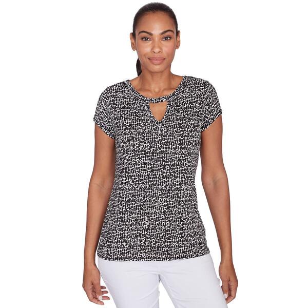 Womens Emaline Key Items Short Sleeve Geo Cut-Out Neck Top - image 