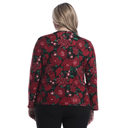 Plus Size Rafaella® Long Sleeve Embellished Neck Floral Blouse