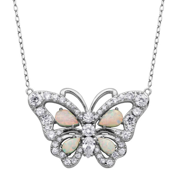 Splendere Sterling Silver Opal Butterfly Necklace - image 
