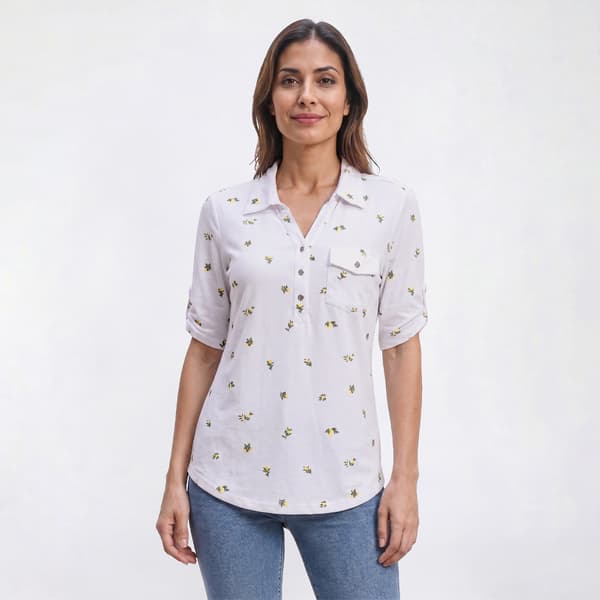 Womens Emily Daniels Elbow Sleeve One Pocket Ditsy Lemon Blouse - image 