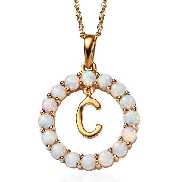 Gemstone Classics&#40;tm&#41; 3mm Lab Created Milky Opal Initial C Pendant - image 