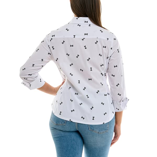 Womens Zac & Rachel 3/4 Sleeve Bow Button Front Blouse