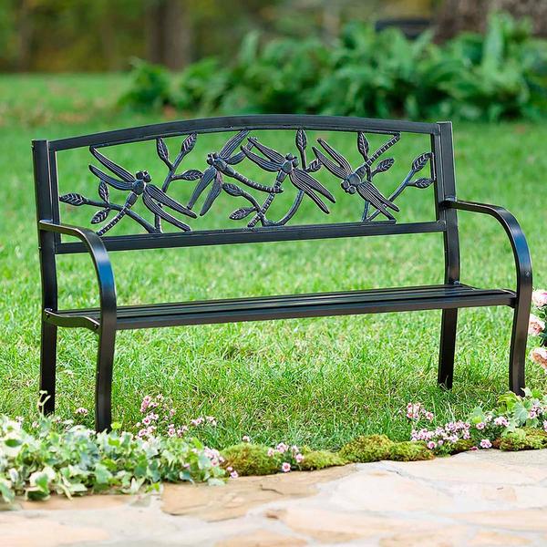 Evergreen Dragonfly Metal Garden Bench