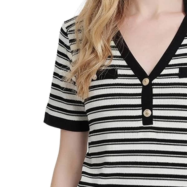 Womens NY Collection Short Sleeve Stripe Ribbed Sweater