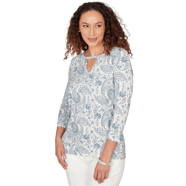 Womens Emaline Key Items 3/4 Sleeve Keyhole Neck Paisley Blouse